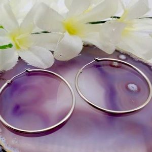 Large Preloved Solid 14K White Gold Hoop Earrings 1.17g